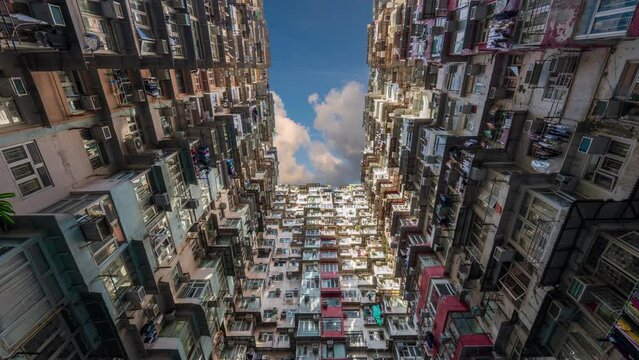 Hong Kong Time Lapse 4K,  apartment monster building. Timelapse Yick Fat Building Hong Kong