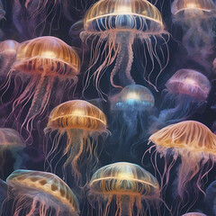 Group of jellyfish in the ocean.