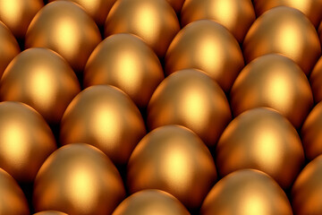Heap of farm raw organic gold chicken eggs, abstract background