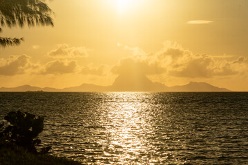 Sunset view of Bora Bora from Taha'a
