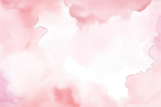 pink watercolor background with clouds . Peach, light pink with gold stripes watercolor, ink,	
