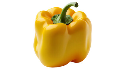 On a white background, a close-up of a yellow bell pepper