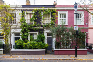 Facade of a house on Portobello Road, Notting Hill, West London