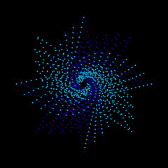 blue-blue snowflake on a black background, holiday, winter, New Year, abstraction from multi-colored circles