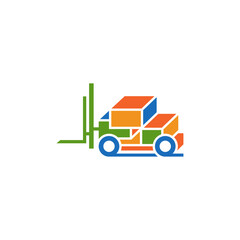 Forklift and box packaging abstract logo design.