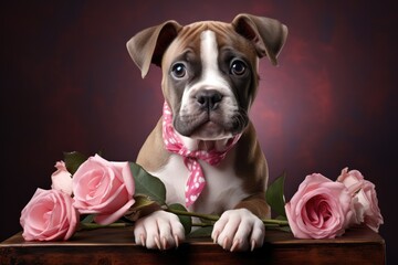 Charming dog Enjoying Spring Blossoms on a colour Backdrop - Generative AI