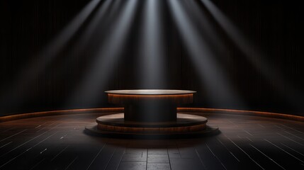 Obraz premium stage spotlight podium background illustration microphone performance, ing ed, ers s stage spotlight podium background