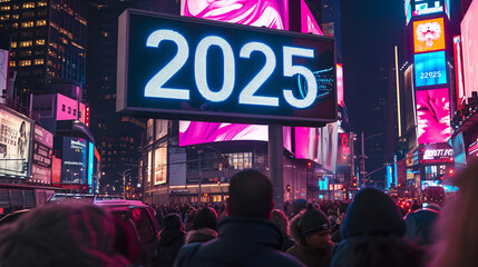 2025 on billboard new year concept 2025 showcase on billboard in Newyork Generative AI