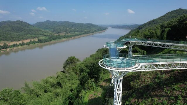 Aerial view of the Skywalk in Chiang Khan, Thailand
