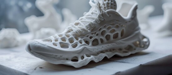 Close-up of a shoe figure made through printing.