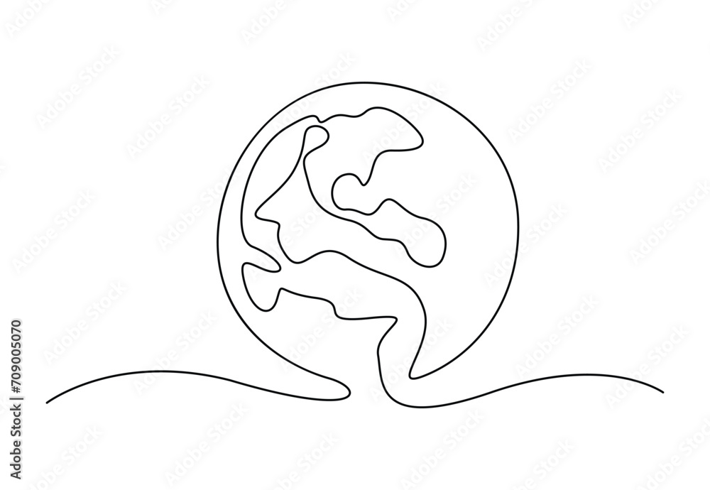 Poster Continuous single line drawing of a world map. Isolated on white background vector illustration. Free vector.