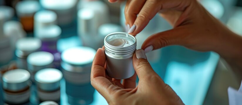 Patient applies medicinal ointment from aluminum tubes to treat skin conditions like psoriasis and acne.