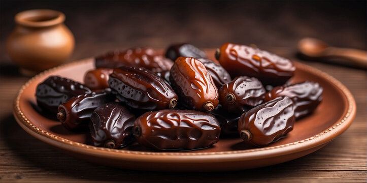 Premium photo of a plate of delicious dates with a cup of milk 4