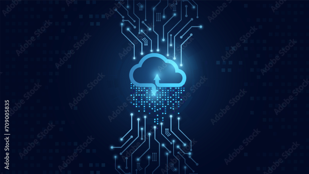 Leinwandbilder Cloud Computing technology Internet and cyber technology concept. Abstract cloud connection technology on a blue color background. Cloud Computing network with internet icons. Vector and Illustration.