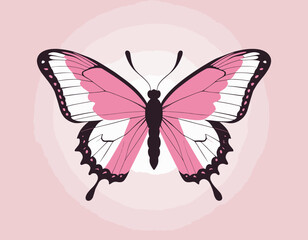 Butterfly isolated on a white background. Vector illustration. Colorful. Bright pink color. Realistic. Cute simple cartoon design. Flat style
