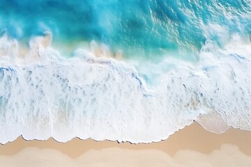 Aerial view of beautiful tropical beach with turquoise ocean wave.