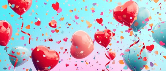 elements of love and celebration. heart shapes, colorful balloons, a joyful and festive atmosphere. Valentine's Day and Mother's Day