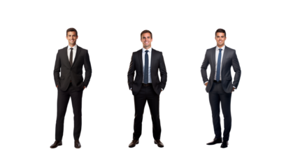 Full image of a businessman standing and smiling, looking at the camera, on a transparent background PNG