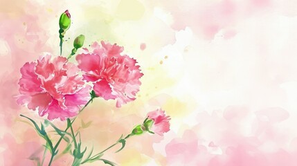 Fototapeta na wymiar Carnation flower on soft pink background, copy space.