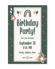 Invitation template with floral design elements. Vector illustration, hand drawing