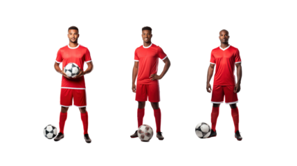 Football player standing smiling looking at camera, full body, on transparent background PNG