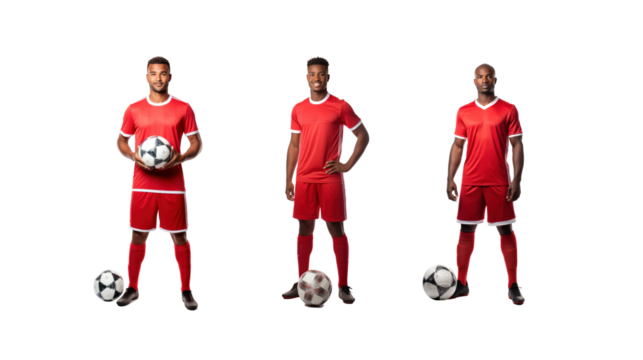 Football player standing smiling looking at camera, full body, on transparent background PNG