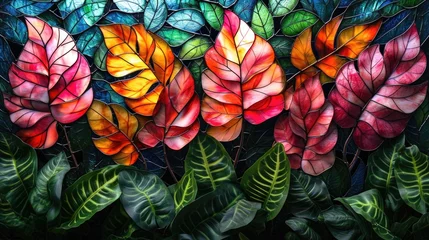 Photo sur Plexiglas Coloré Stained glass window background with colorful Flower and Leaf abstract