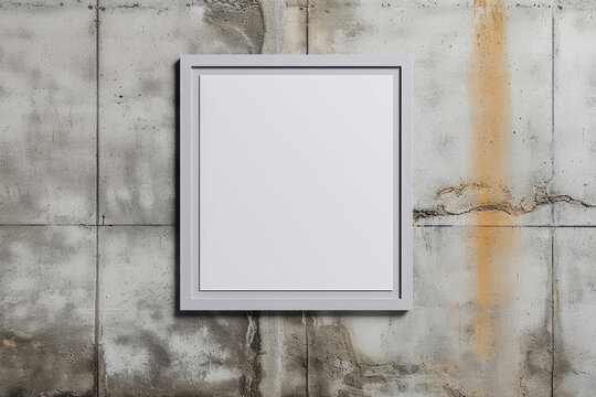 A close up of a picture frame on a wall with a wallpaper. Suitable for interior design blogs, home decoration articles,. Empty plastered concrete grungy wall with a blank mockup photo frame.