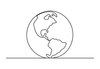 Round earth globe. Continuous single line drawing of world map minimalist vector illustration. Premium vector.