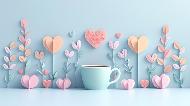 An image in paper cut style, featuring a heart and a woman, Envelope in pastel colors with Valentine's Day elements, depicting the sweetness of love.