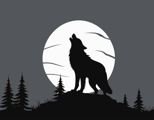 Wolf howling at the big full blood moon
