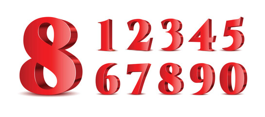 Red 3d numbers. Symbol set. Vector illustration