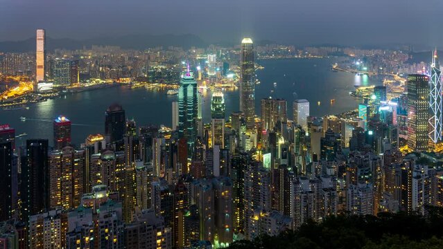 4K Time Lapse Hong Kong cityscape skyscraper at night time