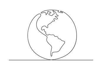 The Earth globe continuous single line drawing. Isolated on white background vector illustration. Free vector.