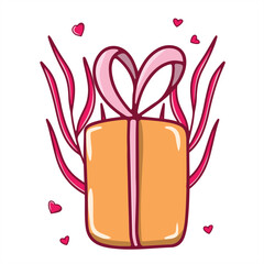 Isolated illustrations for Valentine's Day and birthday .Gift with ribbon, floral ornament, hearts. for post cards, T-shirts and more