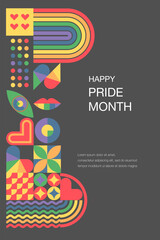 LGBT pride month. LGBT. June. Geometric template dedicated to LGBT pride. Rainbow community pride month. Love, freedom, support, peace. Template for background, banner, postcard, poster. 