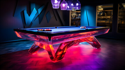 Billiard table along with neon lighting