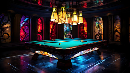 Naklejka premium Billiard table along with beautiful lighting