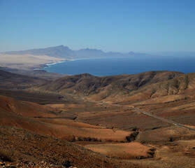 West face of the Jandia peninsula seen from the mountain, south of Fuerteventura, Canary Islands