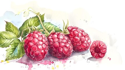 Ripe raspberry on white background watercolor illustration