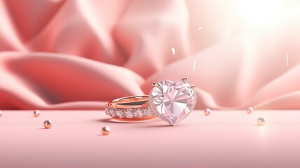 A gold ring with a heart-shaped diamond.