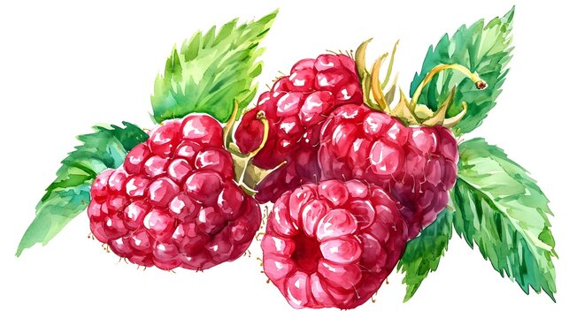 Ripe raspberry on white background watercolor illustration