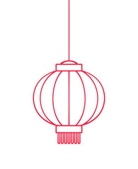 Red Hanging Chinese Lantern Outline Doodle, Lunar New Year and Mid-Autumn Festival Decoration Graphic. Decorations for the Chinese New Year. Chinese lantern festival.