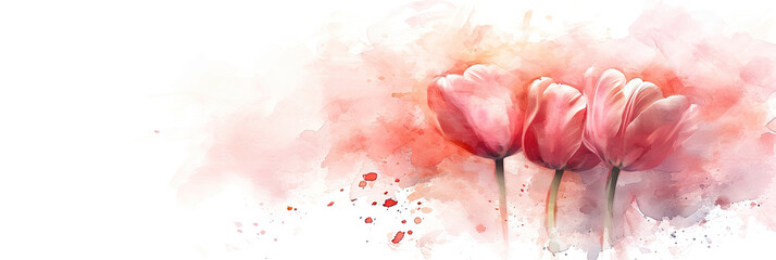 pink tulips flowers on white,valentines day. mothers day.banner 