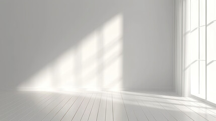 white empty room with shadow on a white wall, - obrazy, fototapety, plakaty