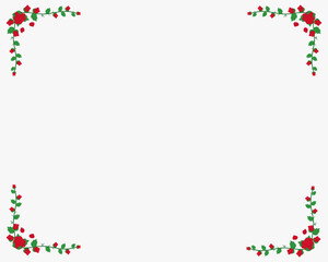 red rose and leaves frame decoration on white background 