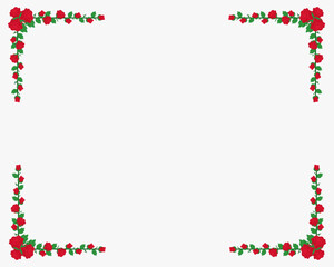 red rose and leaves frame decoration on white background 