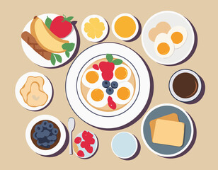Breakfast. Top view. Vector illustration