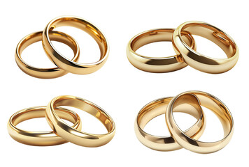 Golden wedding rings isolated on transparent background. 