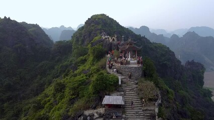 Flying Along the Edge of the Top of Hang Mua Mountain in Ninh Binh, Vietnam